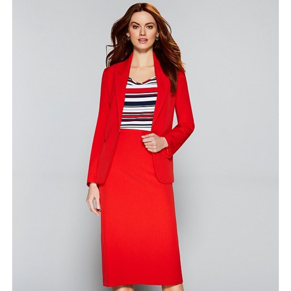 Red high waist calf length skirt with slit
